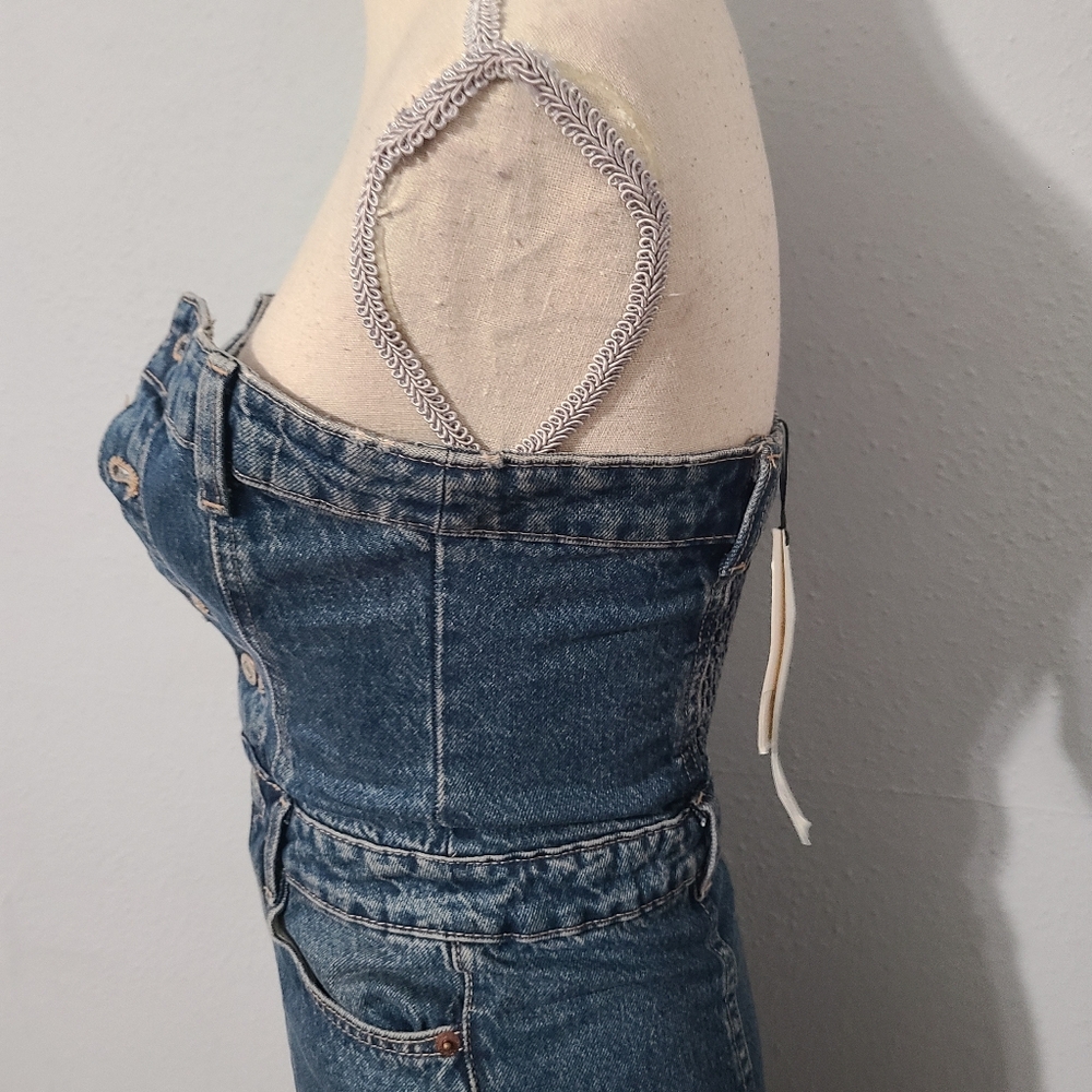 Zara Denim Button-Up Strapless Corset Maxi Dress NWT Size XS - Picture 5 of 16